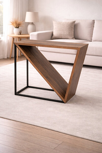 TrentonGCC طاولة كونسول خشبية عصرية 100×38×78 سم بإطار معدني أسود - طاولة مدخ...