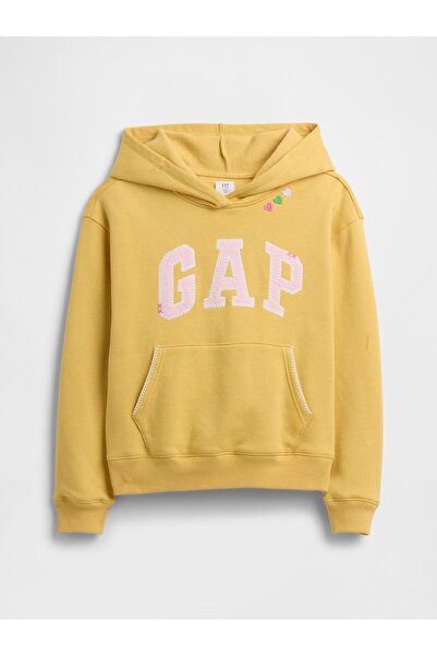GAP Kız Çocuk Sarı Relaxed Logo Kapüşonlu Sweatshirt
