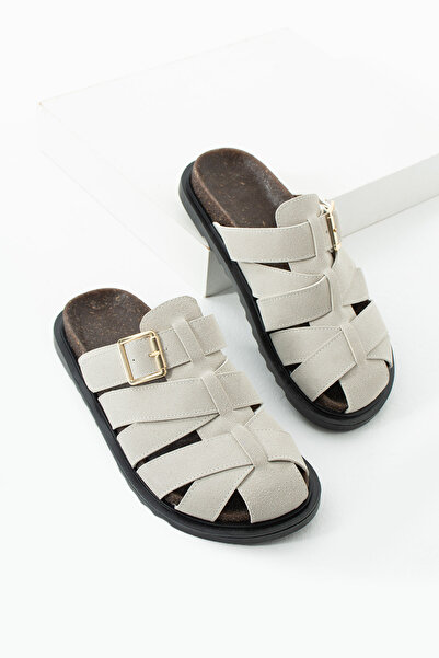 diclepolat Papuci de damă cu talpă plată cu detaliu de cataramă din piele int...