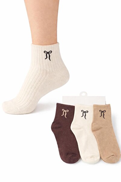 Rays 1301 3-Piece Ribbon Pattern Tennis Half Socks Ecru-Milk Coffee-Bitter Co...