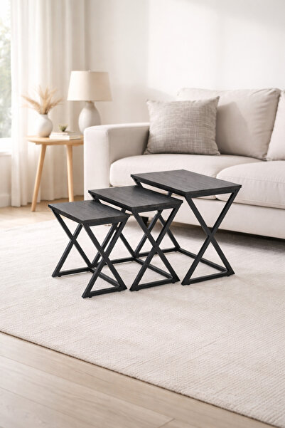 TrentonGCC 3-Piece Nesting Side Table Set – Dark Wood Finish