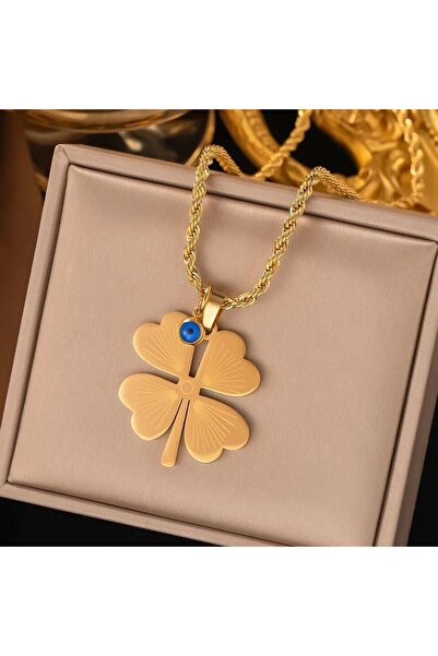 StainlessStore Gümüş İşlemeli Dört Yapraklı Yonca Kolye