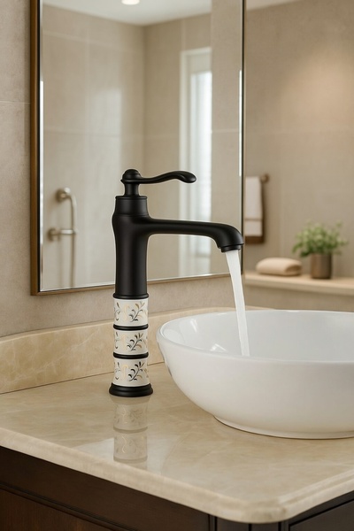 EMFA AKSESUAR حنفية حوض غسيل سوداء من البورسلين - تصميم عصري لحنفية حوض غسيل ...