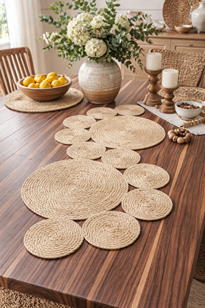 Naspar Covoraș decorativ din iută naturală pentru masă de living / Covoraș de...