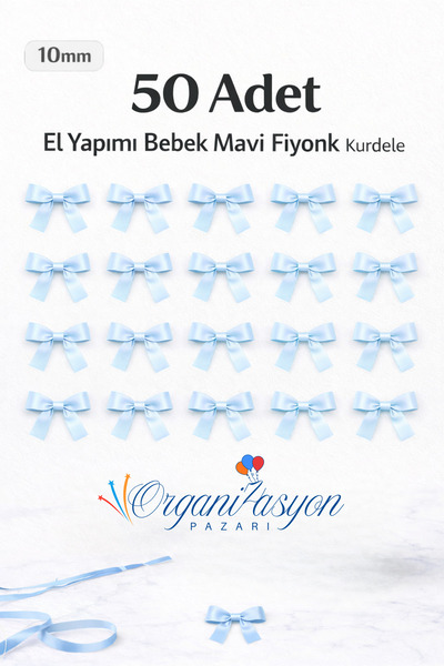 Organizasyon Pazarı Mavi Premium Fiyonk Saten Kurdele 10mm 50 Adet Balon Süs ...