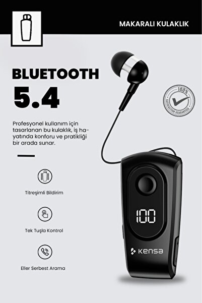 Kensa Makaralı Kulaklık Bluetooth 5.4 | 18 Saat Konuşma | Dijital Ekran | Tit...