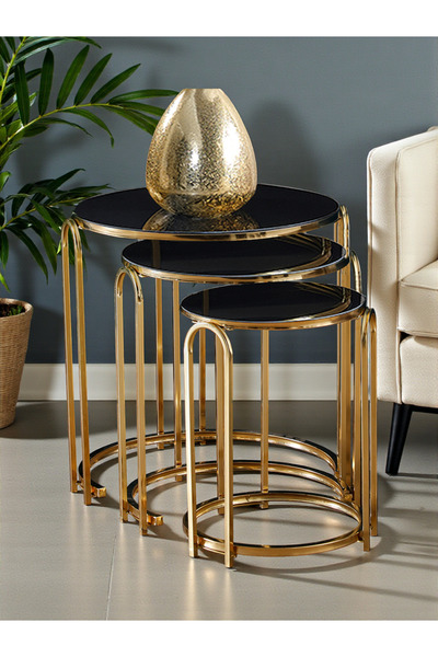 SEDAŞ LIVING UNITS Lenka Zigon Sehpa Takımı Yuvarlak 3'lü Gold Metal - Siyah ...