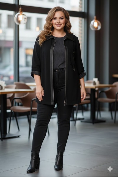 elma abone Plus Size Zippered Leather Detail Cool Shirt Bluse