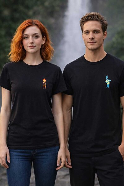GHAND ÇİFTLERE ÖZEL ATEŞ ve SU %100 pamuk Baskılı Oversize T-Shirt