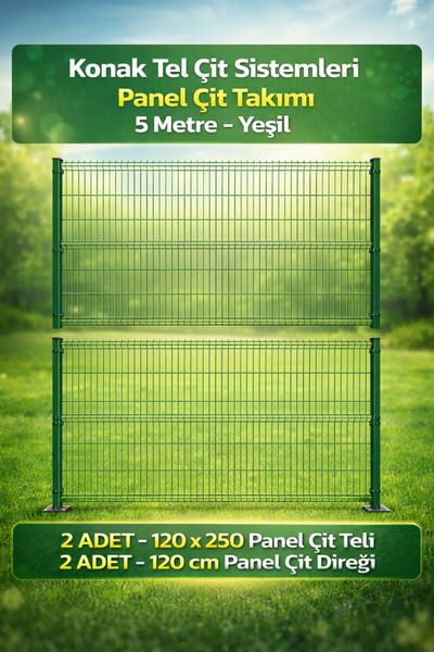 Konak Tel Çit Aksaray 2 ADET Takım Yeşil Bahçe Panel Çit 120x250 cm 55X150 mm...