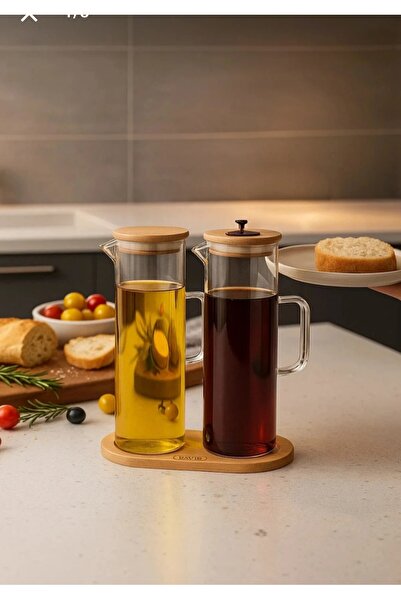 Paşabahçe 2'li Lavn Cam Yağdanlık Seti-Bambu Standlı Modern ve Şık Mutfakları...