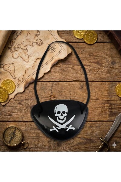 Go İthalat Siyah Kuru Kafa Desenli Korsan Göz Bandı Plastik Göz Maskesi Tek G...