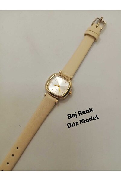 QUARTZ ساعة يد نسائية طراز عتيق، حزام ذهبي اللون، لون بيج، تصميم ريترو بسيط