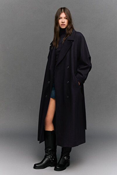 Bershka Yünlü oversize kemerli kaban