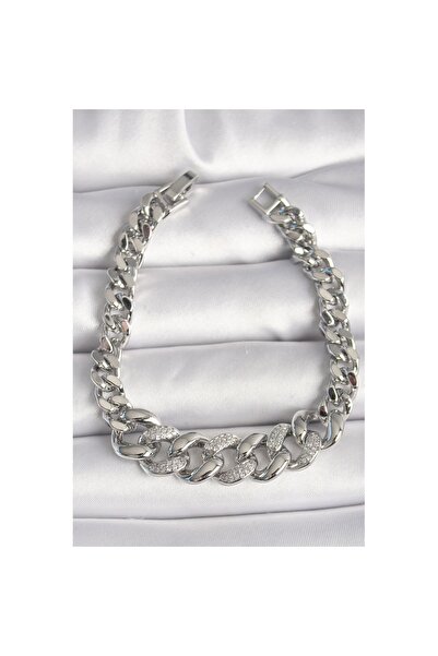 Skygo اسوارة نسائية نحاسية فضية اللون بحجر الزركون وحلقة سميكة - TJ-BB6854