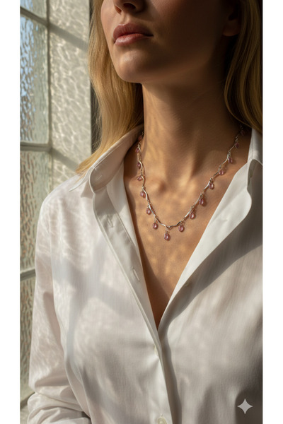 TrendimAksesuar Zarif Pembe Taşlı Kolye