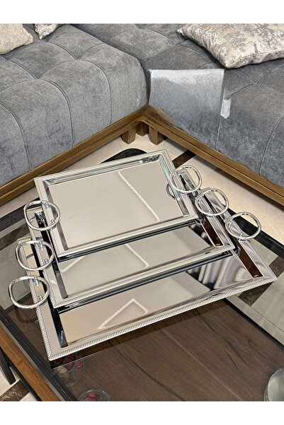 TOHFAT-AL MAIDAH طقم صواني تقديم ستيل فاخرة 3 حبات