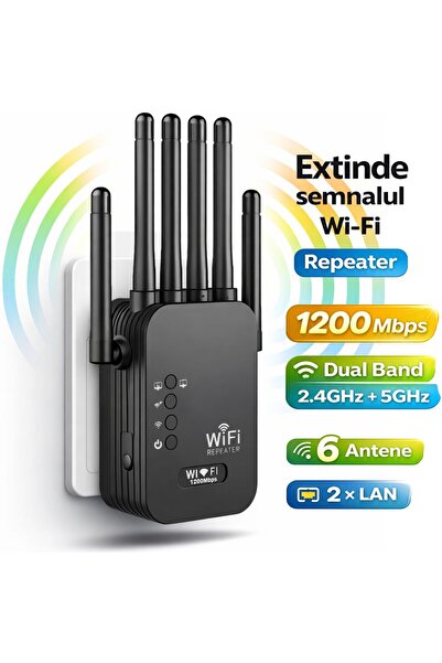 Linomag Extensor Wi-Fi dual-band 1200 Mbps, Linomag®, 6 antene, 2.4/5 GHz, 2×...