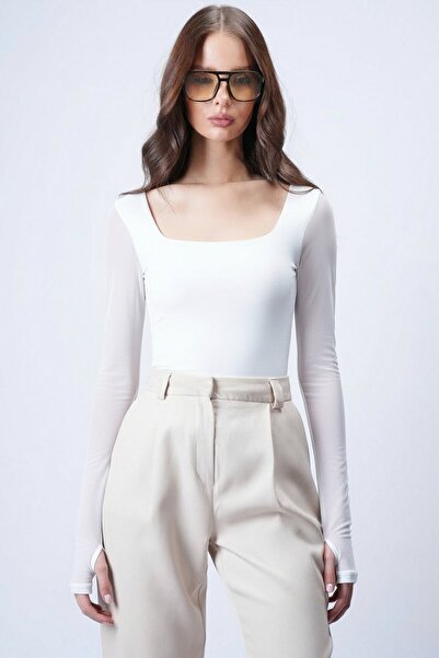 VAGGON Tulle Detailed Square Neck Blouse