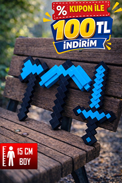 YAGLİZ Minecraft 15 CM Kılıç-Kazma-Balta Üçlü Elmas Set – 3'lü Oyuncak Seti