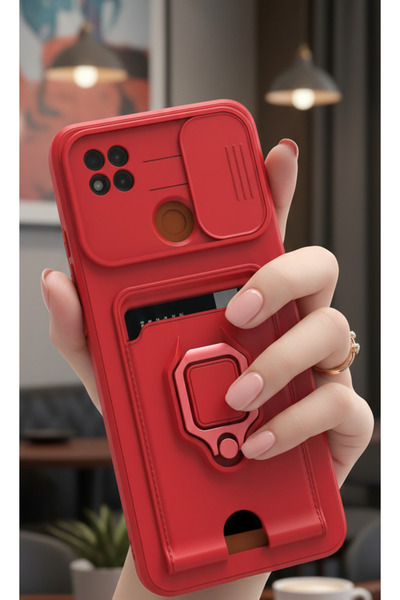 AQUA AKSESUAR Xiaomi Redmi 9c Kılıf Ipli Ve Lens Korumalı Renkli Yüzüklü Askı...