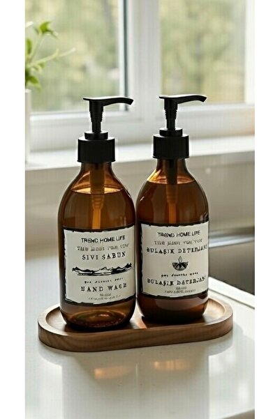 Trend Home Life Trend Home Life Дървена стойка 2-компонентна амбра стъклена б...