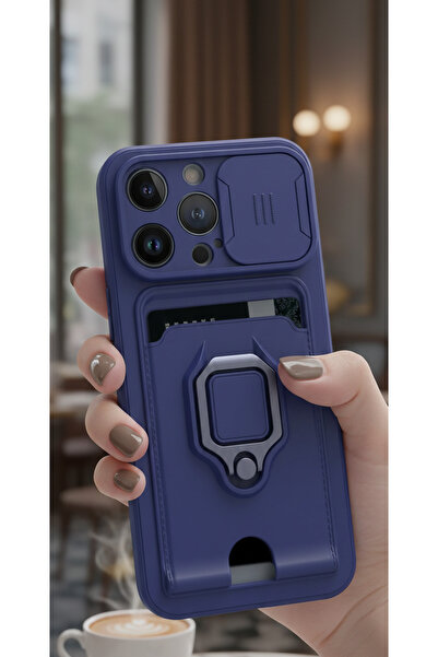AQUA AKSESUAR Iphone 14 Pro Max Kılıf Ipli Ve Lens Korumalı Renkli Yüzüklü As...