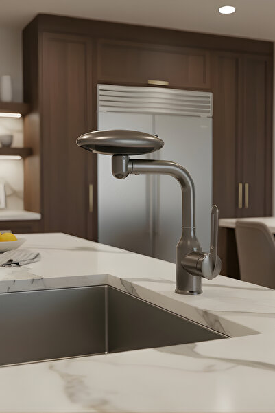 Skyline Orbion Βρύση κουζίνας Premium, γκρι ανοξείδωτο ατσάλι, 360°, μονός μο...