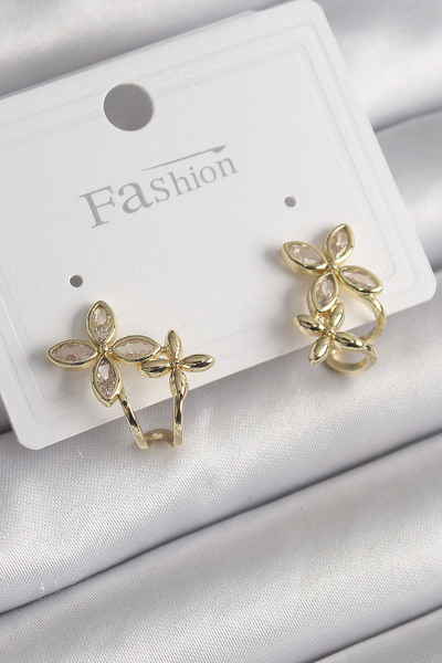 Skygo أقراط نسائية من حجر الزركون الذهبي اللون من النحاس مكونة من قطعتين على ...