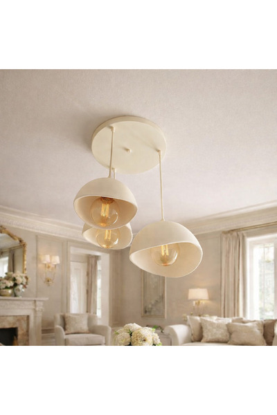 Ferisa Home Krem Beton Ampül Hediye Pinterest 3'Lü Sarkıt Avize Bohem Modern ...