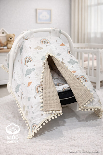 Babycitytr %100 Pamuk Müslin Kumaş Çift Taraflı Puset Anakucağı Örtüsü