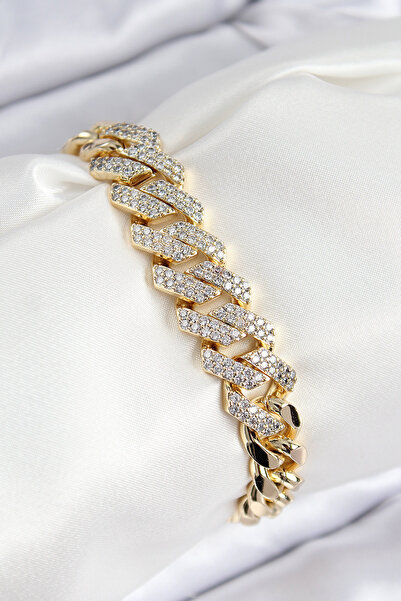 Skygo Vip Brass Zircon Stone Cuba Model Gold Color Women's Bracelet - Tj-Bb7765