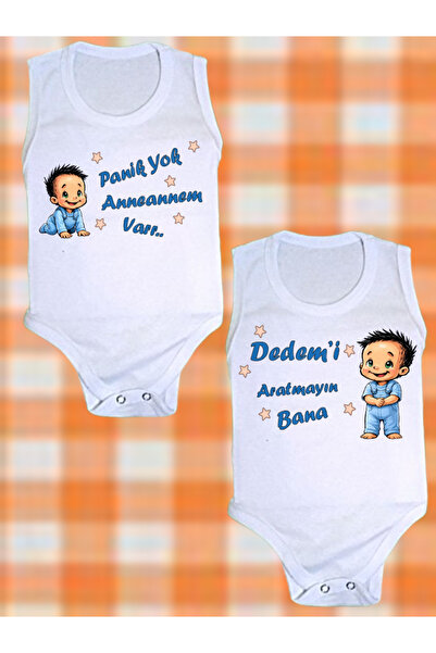 NSR tasarım 2'li Hediye Aile Seri 10 Anneanne Dede Temalı Yazılı Baskılı Bebe...