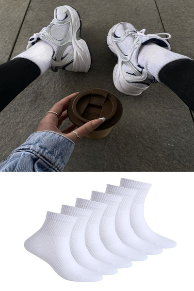 Ozzy Socks 6 Çift Logosuz Beyaz Dikişsiz Pamuklu Tenis Unisex Soket Çorap