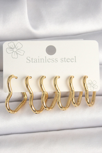 Skygo 316l steel gold color heart model women's earring set - tj-bkp10356