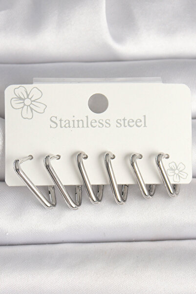 Skygo 316L Steel Silver Color Triangle Model Women's Earring Set - Tj-Bkp10349