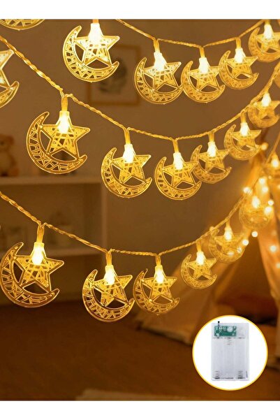 Generic سلسلة أضواء زينة رمضان هلال ونجمة - 3 متر، 20 لمبة LED يعمل بالبطاريا...