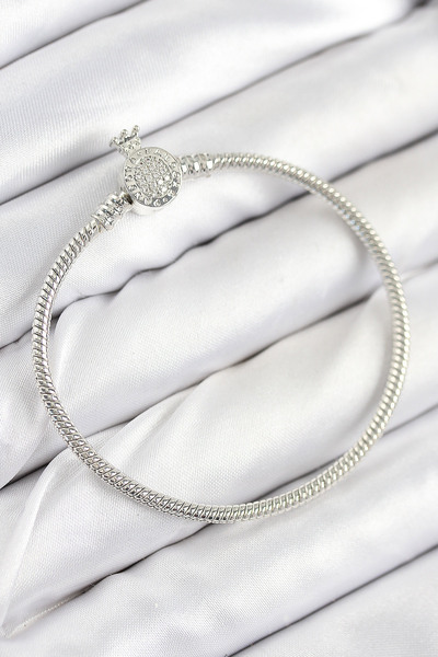 Skygo سوار نسائي من النحاس الأصفر مزين بحجر الزركون موديل فضي اللون - TJ-BB7802