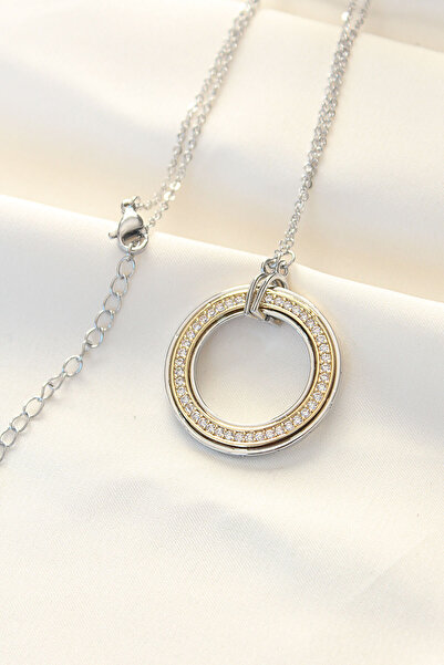 Skygo قلادة تيفاني مزدوجة اللون من حجر الزركون الفولاذي 316L - TJ-BKO8503