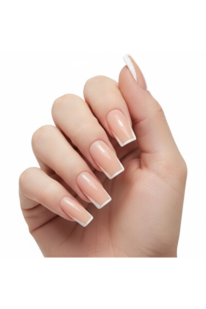 EDA LUXURY BEAUTY 24'lü Natürel Nude Pembe Beyaz French Takma Tırnak Lüks Par...