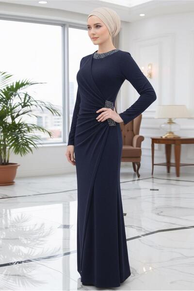 TRENDTESETTÜR ΓΥΝΑΙΚΕΙΟ ΜΠΛΕ ΒΡΑΔΙΝΟ ΦΟΡΕΜΑ ΜΕ ΠΕΤΡΑ T 9653