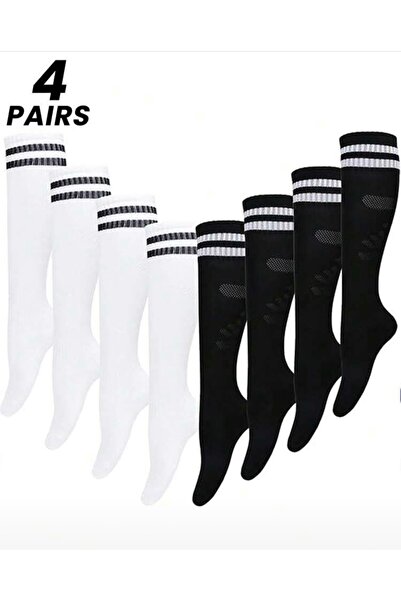 Lexaly Knee-high non-slip athletic training socks, 4 pairs, black and white -...