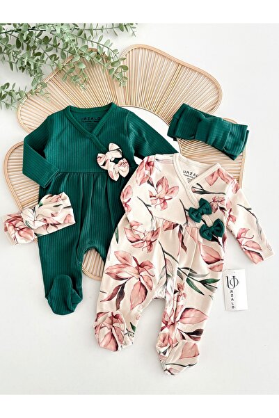 Jammybaby Yaprak Dijital Desenli Kız Bebek %100 Pamuk Kaşkorse 2 Tulum Ve Ban...