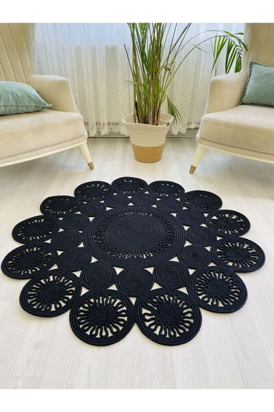 JÜTEX HOME jüt Hasır görünümlü Desenli Modern El Örgüsü daire Halı Kilim