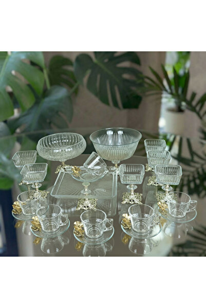 Elta Collection مجموعة تقديم وخدمة باشباشة ذات قاعدة معدنية ذهبية اللون، مجمو...