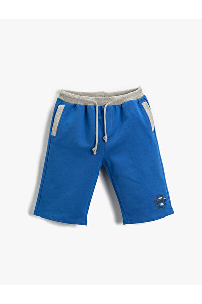 Koton Slogan Baskılı Şort Pamuklu Beli Bağcıklı
