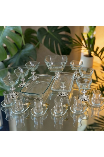 Elta Collection مجموعة تقديم وخدمة باشباشة ذات قاعدة معدنية ذهبية اللون، مجمو...