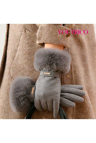 Youtrico Women's Winter Large Fur Cuff Gloves, Warm and Cold-Resistant Thick ...