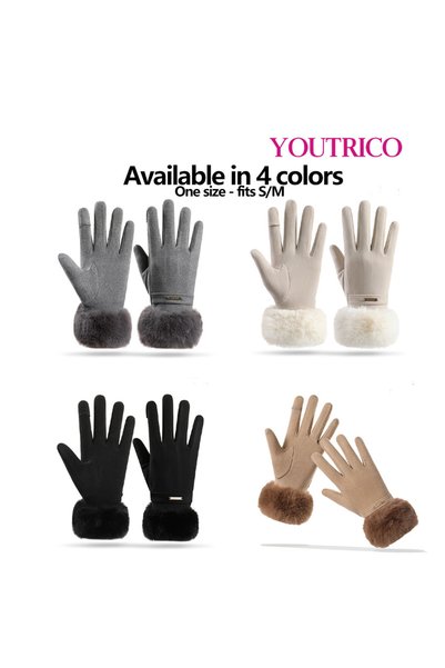 Youtrico Women's Winter Large Fur Cuff Gloves, Warm and Cold-Resistant Thick Gloves for Outdoors，Gray