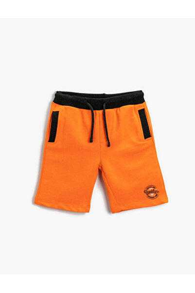 Koton Slogan Baskılı Şort Pamuklu Beli Bağcıklı